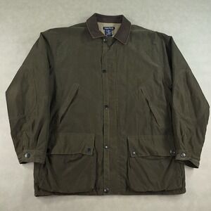 Vintage Nautica Mens Lined Chore Barn Jacket Olive Green Size 2XL Leather Collar
